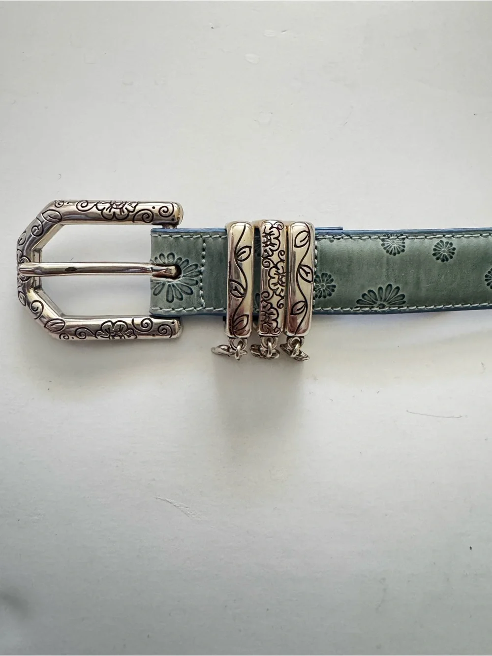 Brighton Blue Floral Leather Daisy Charms Belt size ML 32